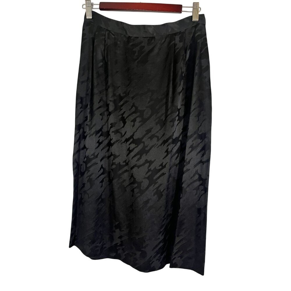 Retro Silk Animal Print Skirt Black 12 Classic Chic Preppy Neutral Minimalist